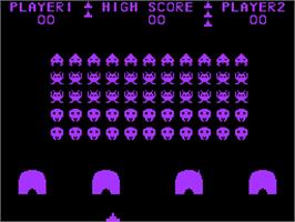 In game image of Atom Invaders on the Acorn Atom.