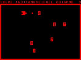 In game image of Minefield on the Acorn Atom.