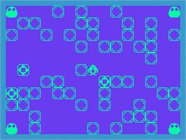 In game image of Pengo on the Acorn Atom.
