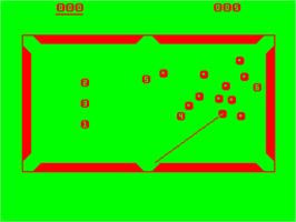 In game image of Snooker on the Acorn Atom.