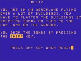 Title screen of Blitz on the Acorn Atom.
