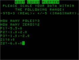 Title screen of Root Locus Plotter on the Acorn Atom.