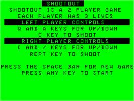 Title screen of Shoot Out on the Acorn Atom.