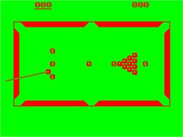 Title screen of Snooker on the Acorn Atom.