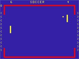 Title screen of Soccer on the Acorn Atom.