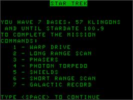 Title screen of Star Trek on the Acorn Atom.