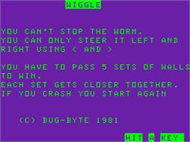 Title screen of Wiggle on the Acorn Atom.