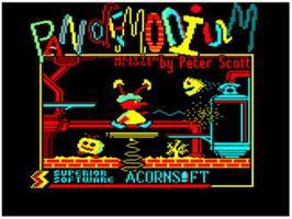 Title screen of Pandemonium on the Acorn BBC Micro.