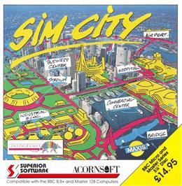 Box cover for Sim City on the Acorn Electron.