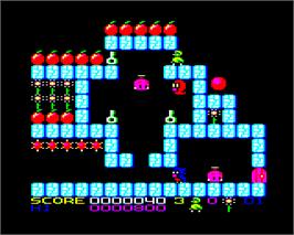 In game image of Qwak on the Acorn Electron.