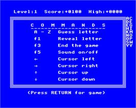 In game image of Xanagrams on the Acorn Electron.
