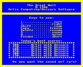 Title screen of Great Wall on the Acorn Electron.