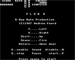 Title screen of Plan B on the Acorn Electron.