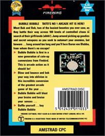 Box back cover for Bubble Bobble on the Amstrad CPC.