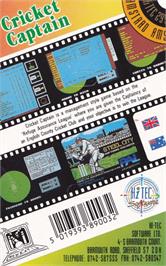 Box back cover for Cricket Captain on the Amstrad CPC.