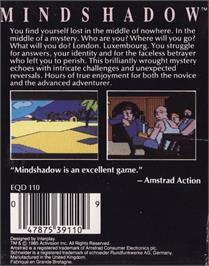 Box back cover for Mindshadow on the Amstrad CPC.