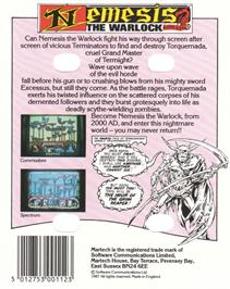 Box back cover for Nemesis the Warlock on the Amstrad CPC.