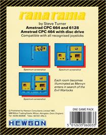 Box back cover for Rana Rama on the Amstrad CPC.