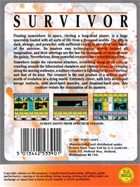 Box back cover for Survivor on the Amstrad CPC.