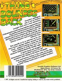 Box back cover for Thing Bounces Back on the Amstrad CPC.
