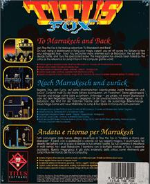 Box back cover for Titus the Fox: To Marrakech and Back on the Amstrad CPC.