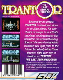 Box back cover for Trantor the Last Stormtrooper on the Amstrad CPC.