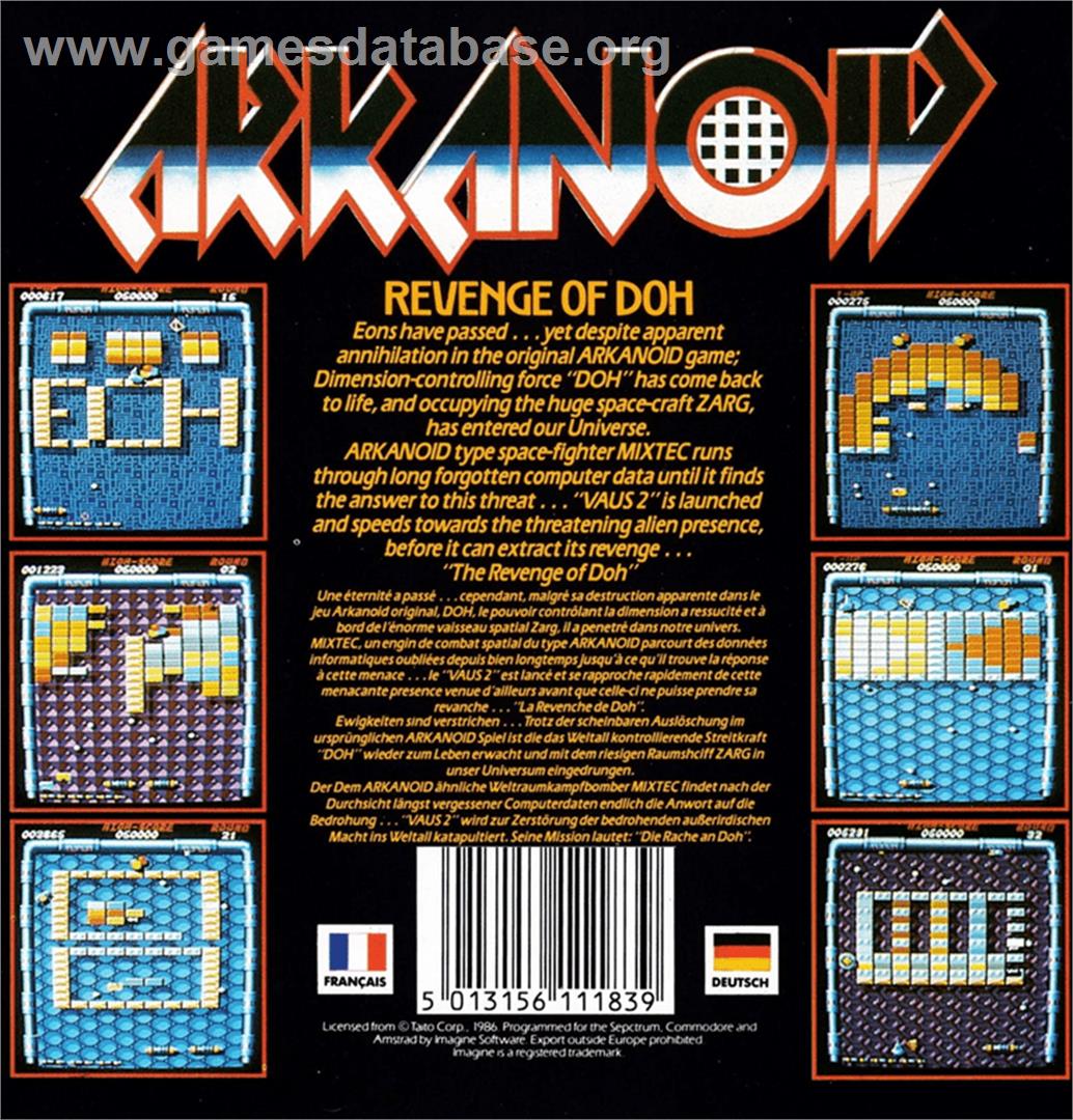 Arkanoid - Revenge of DOH - Amstrad CPC - Artwork - Box Back