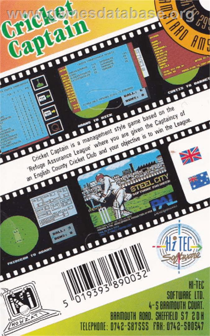 Cricket Captain - Amstrad CPC - Artwork - Box Back