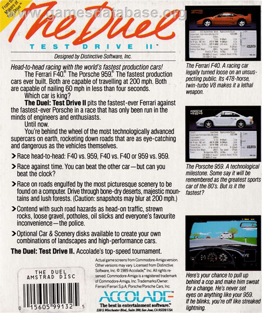 Duel: Test Drive 2 - Amstrad CPC - Artwork - Box Back
