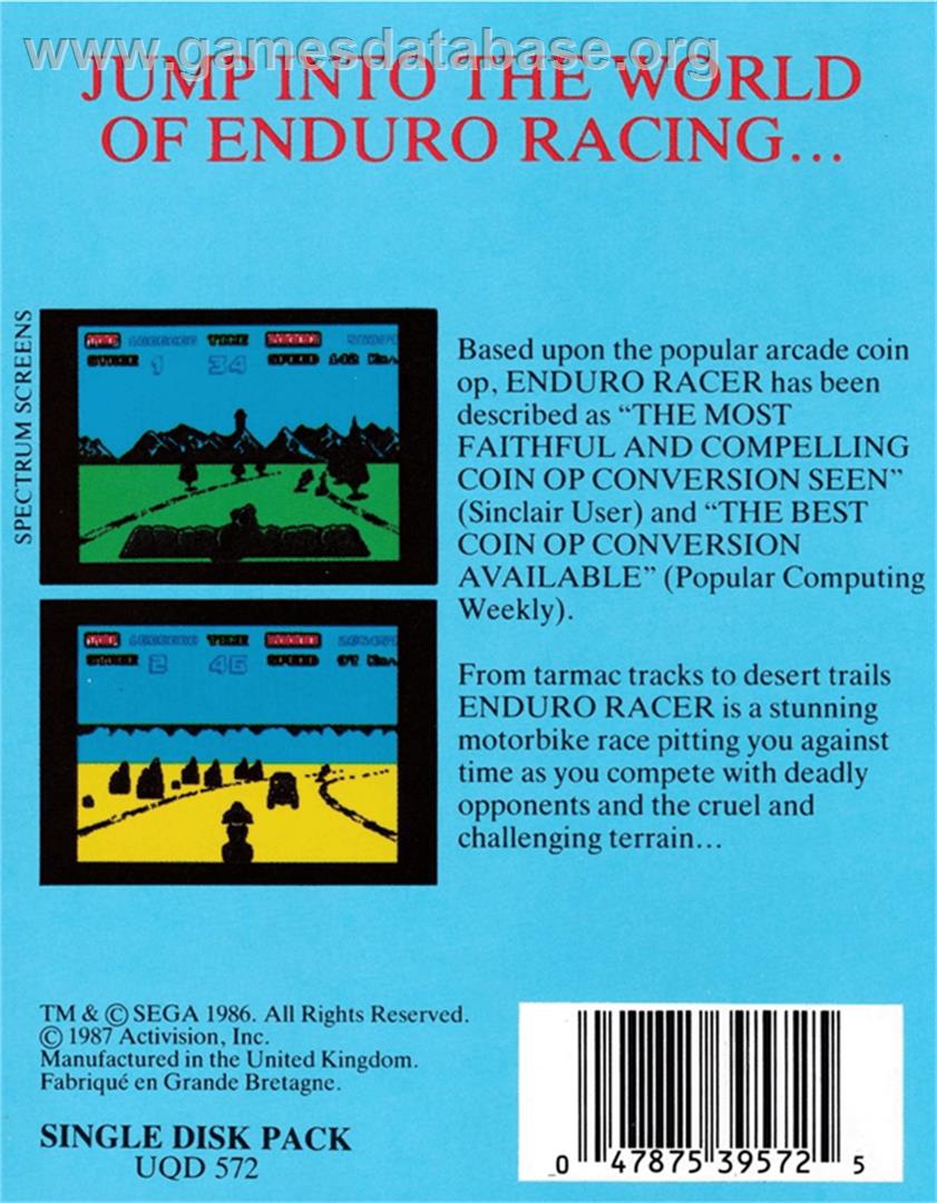 Enduro Racer - Amstrad CPC - Artwork - Box Back