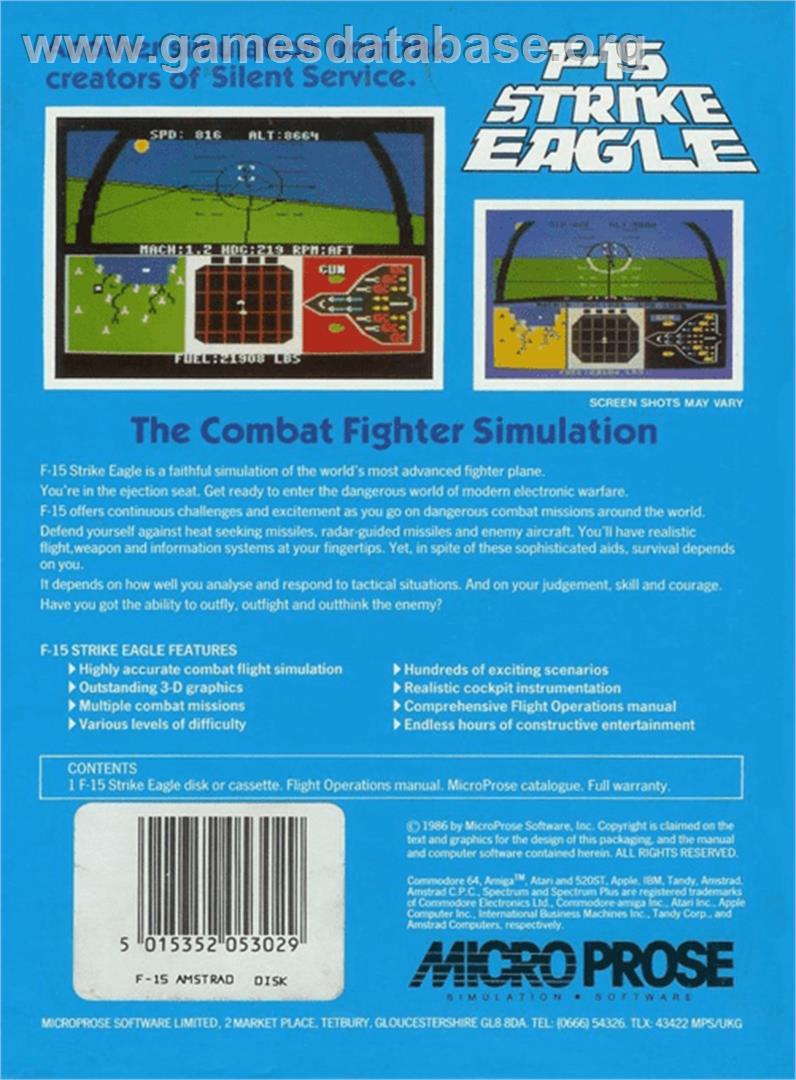 F-15 Strike Eagle - Amstrad CPC - Artwork - Box Back