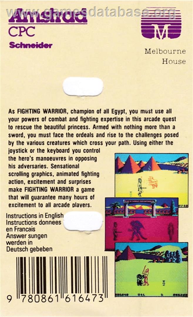 Fighting Warrior - Amstrad CPC - Artwork - Box Back