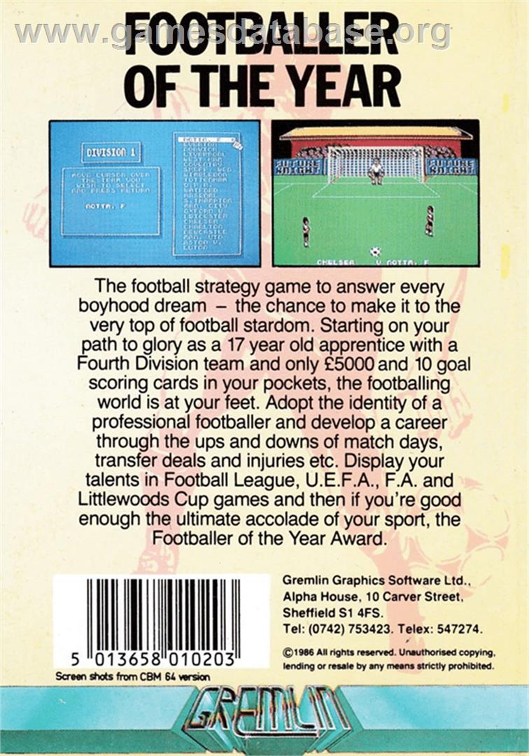 Footballer of the Year - Amstrad CPC - Artwork - Box Back