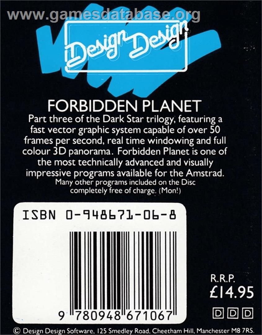 Forbidden Planet - Amstrad CPC - Artwork - Box Back