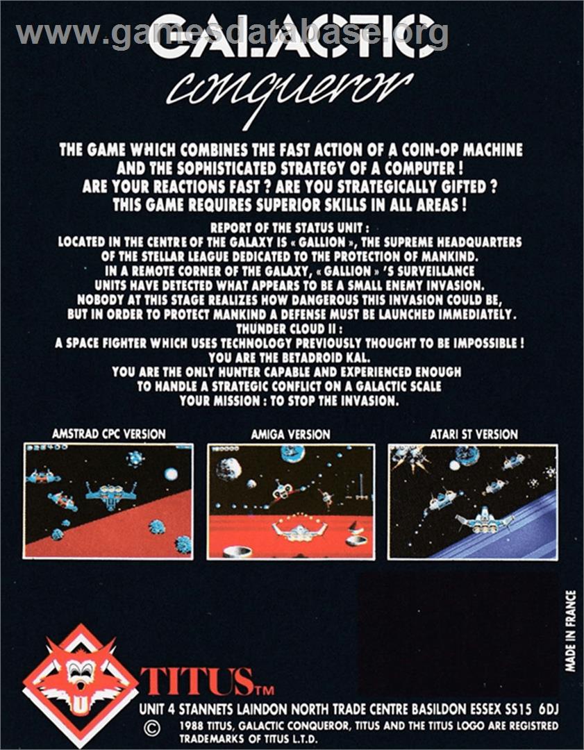 Galactic Conqueror - Amstrad CPC - Artwork - Box Back