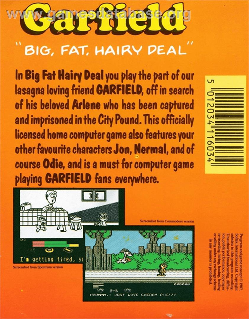 Garfield: Big, Fat, Hairy Deal - Amstrad CPC - Artwork - Box Back