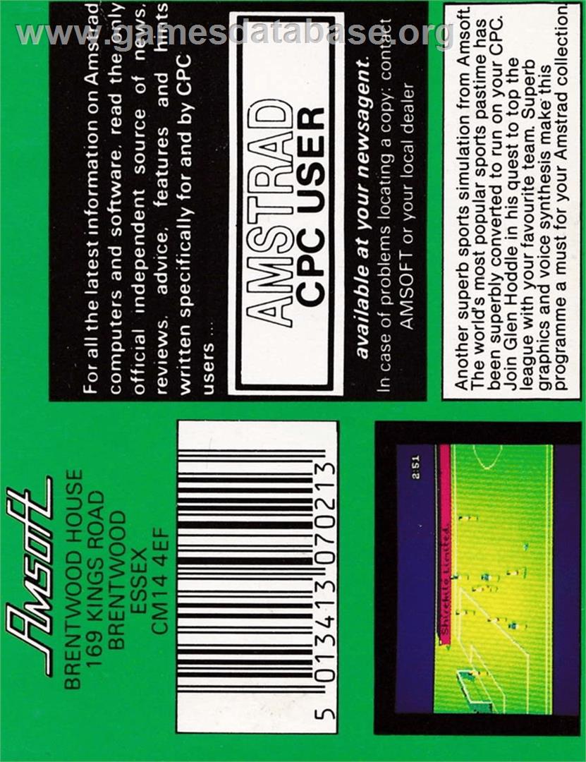 Glen Hoddle Soccer - Amstrad CPC - Artwork - Box Back
