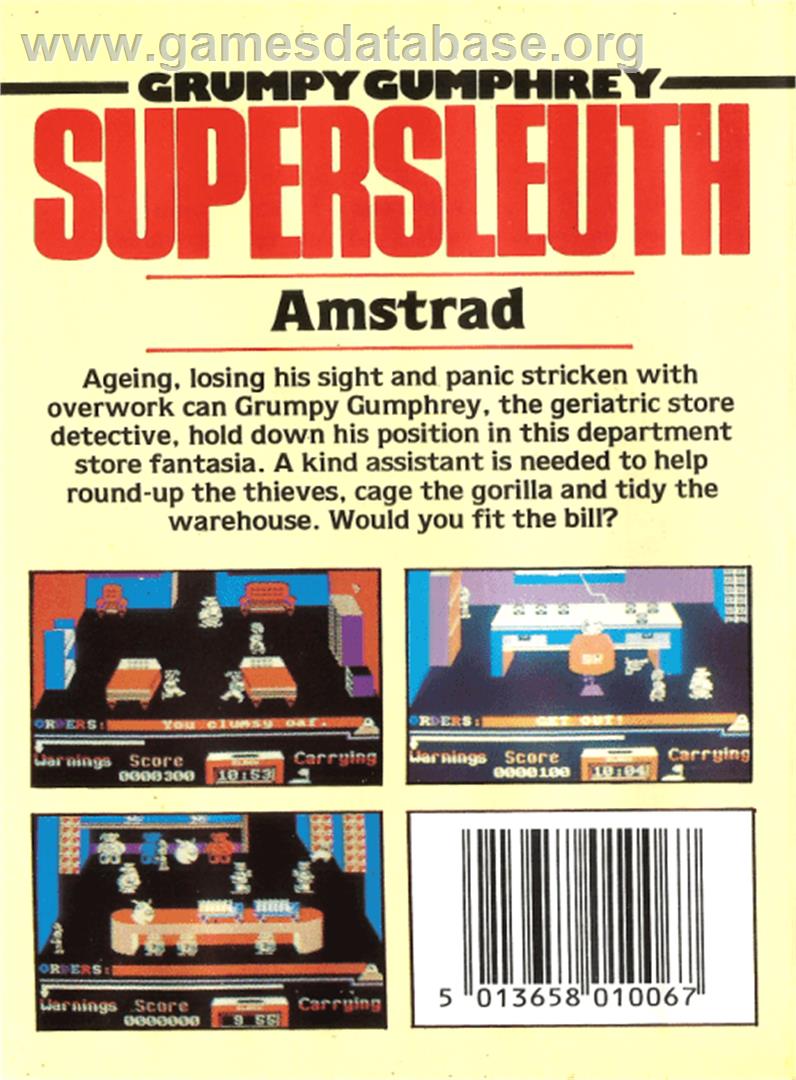 Grumpy Gumphrey Supersleuth - Amstrad CPC - Artwork - Box Back