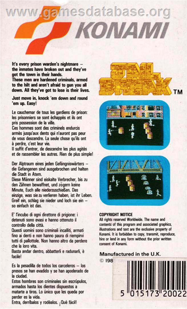 Jail Break - Amstrad CPC - Artwork - Box Back