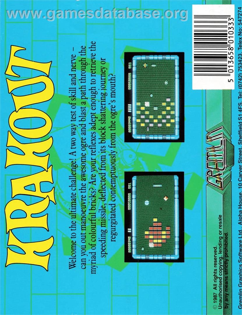 Krakout - Amstrad CPC - Artwork - Box Back