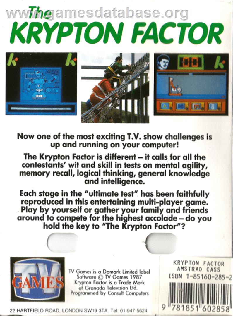 Krypton Factor - Amstrad CPC - Artwork - Box Back