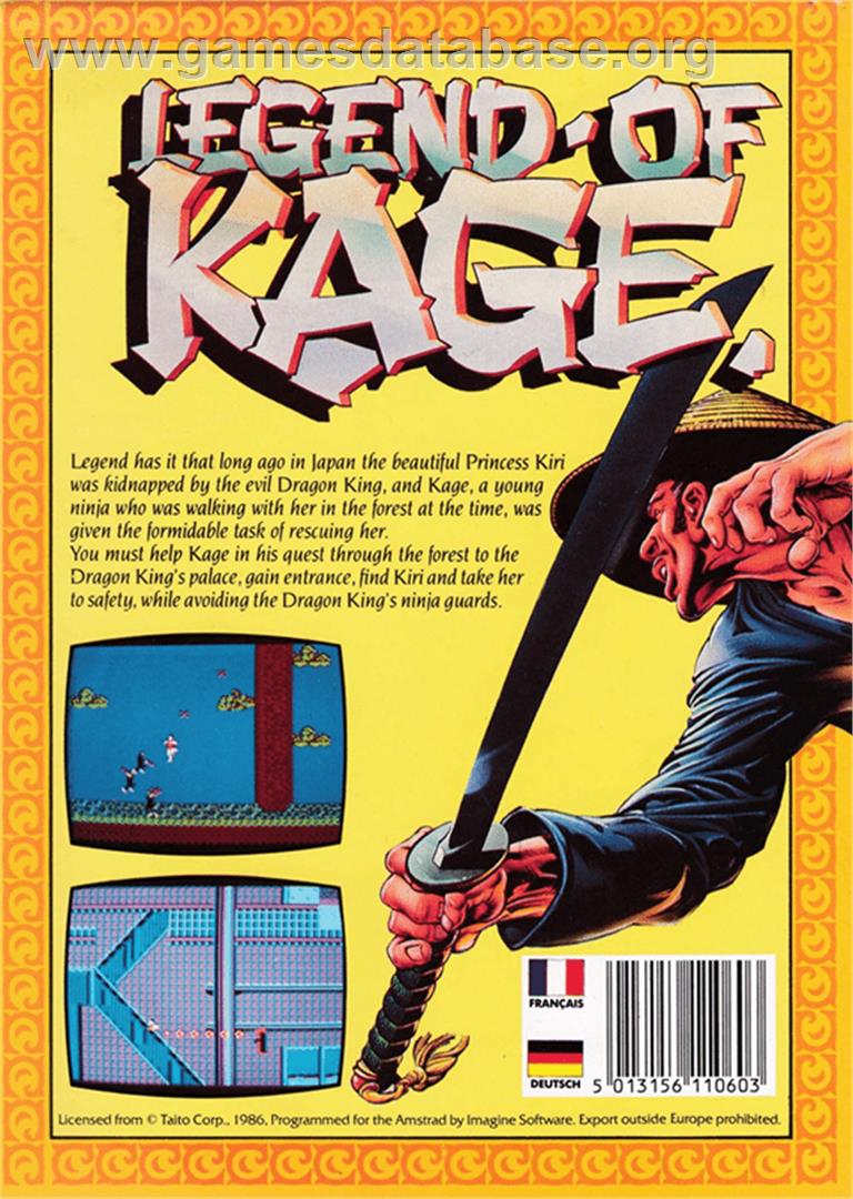 Legend of Kage, The - Amstrad CPC - Artwork - Box Back