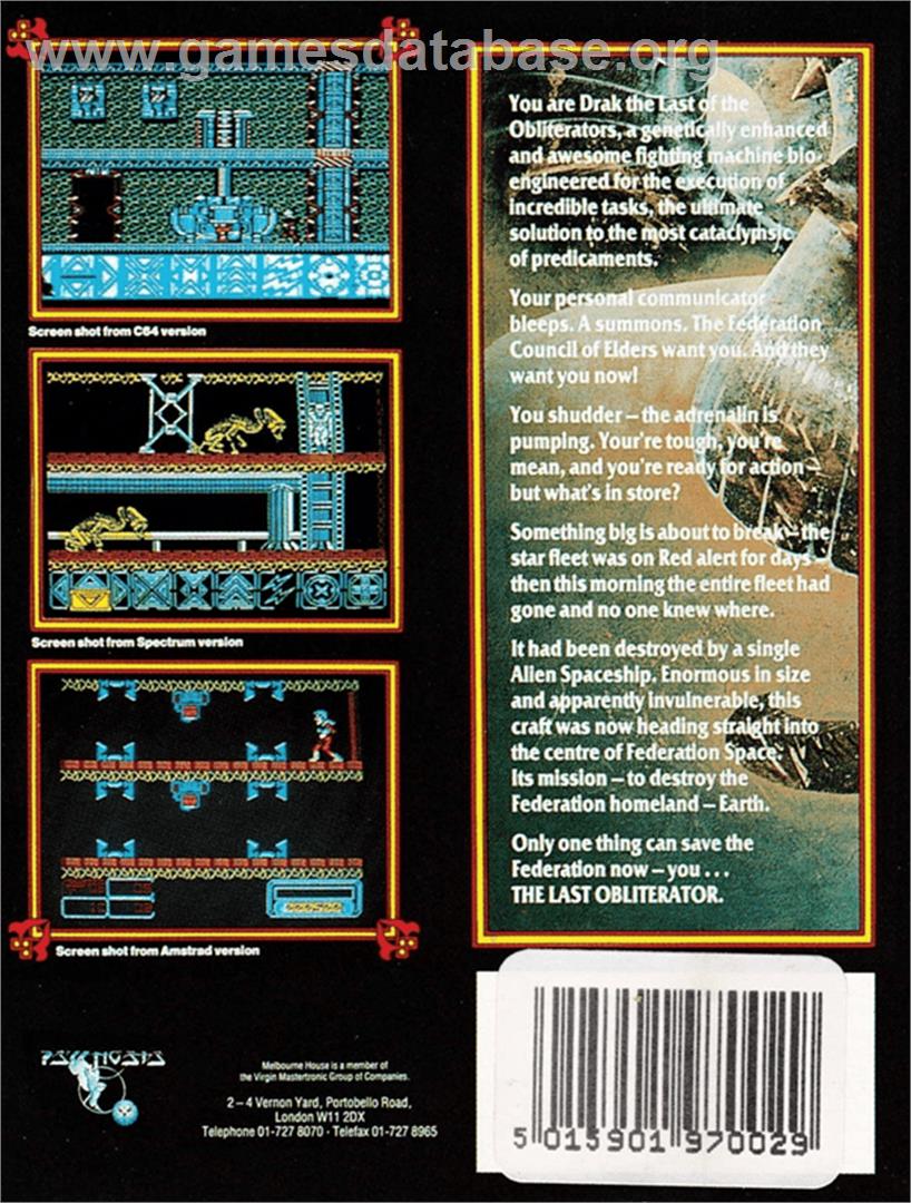 Obliterator - Amstrad CPC - Artwork - Box Back