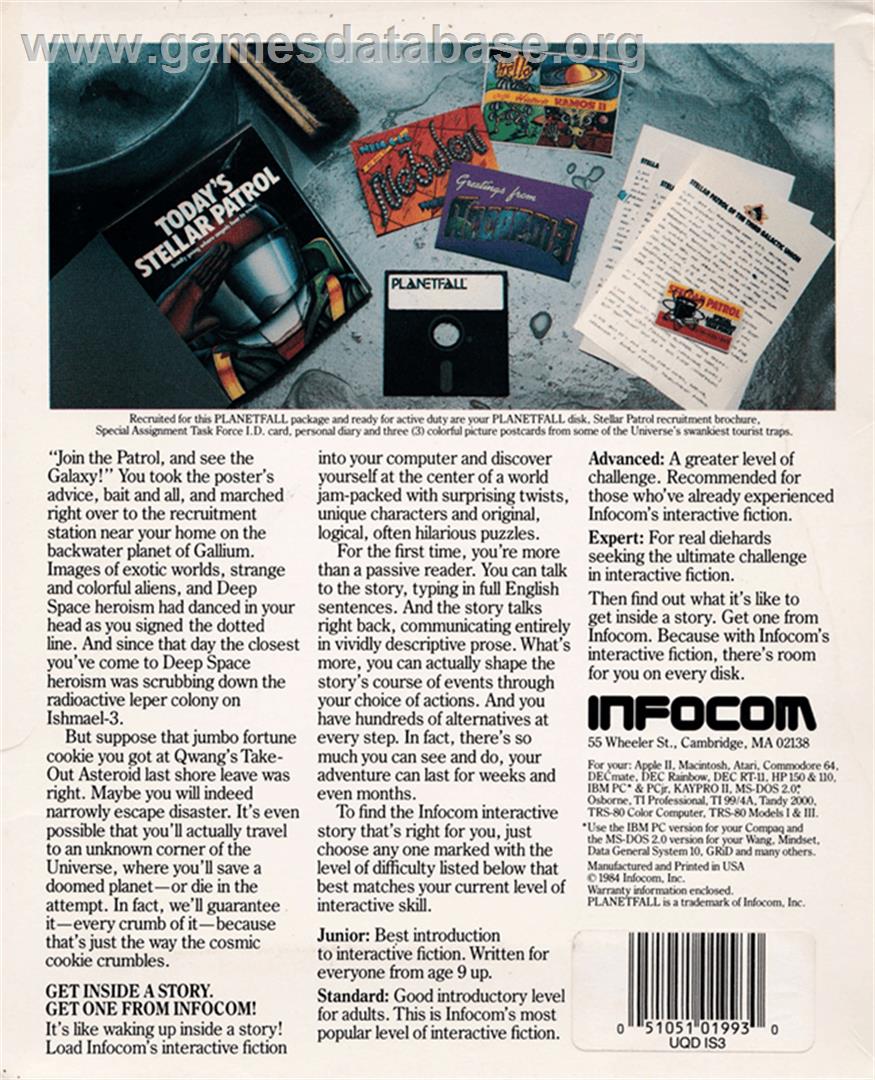 Planetfall - Amstrad CPC - Artwork - Box Back