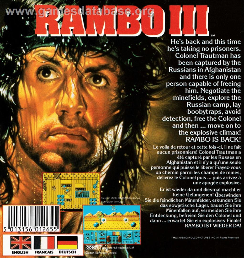 Rambo III - Amstrad CPC - Artwork - Box Back