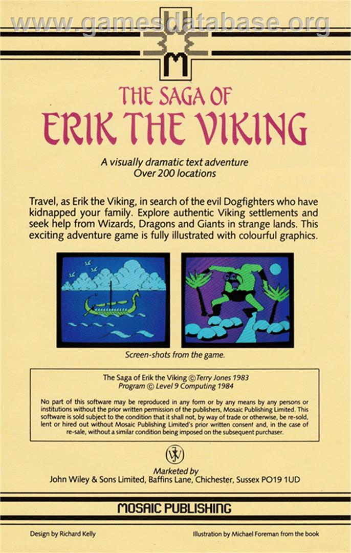 Saga of Erik the Viking - Amstrad CPC - Artwork - Box Back