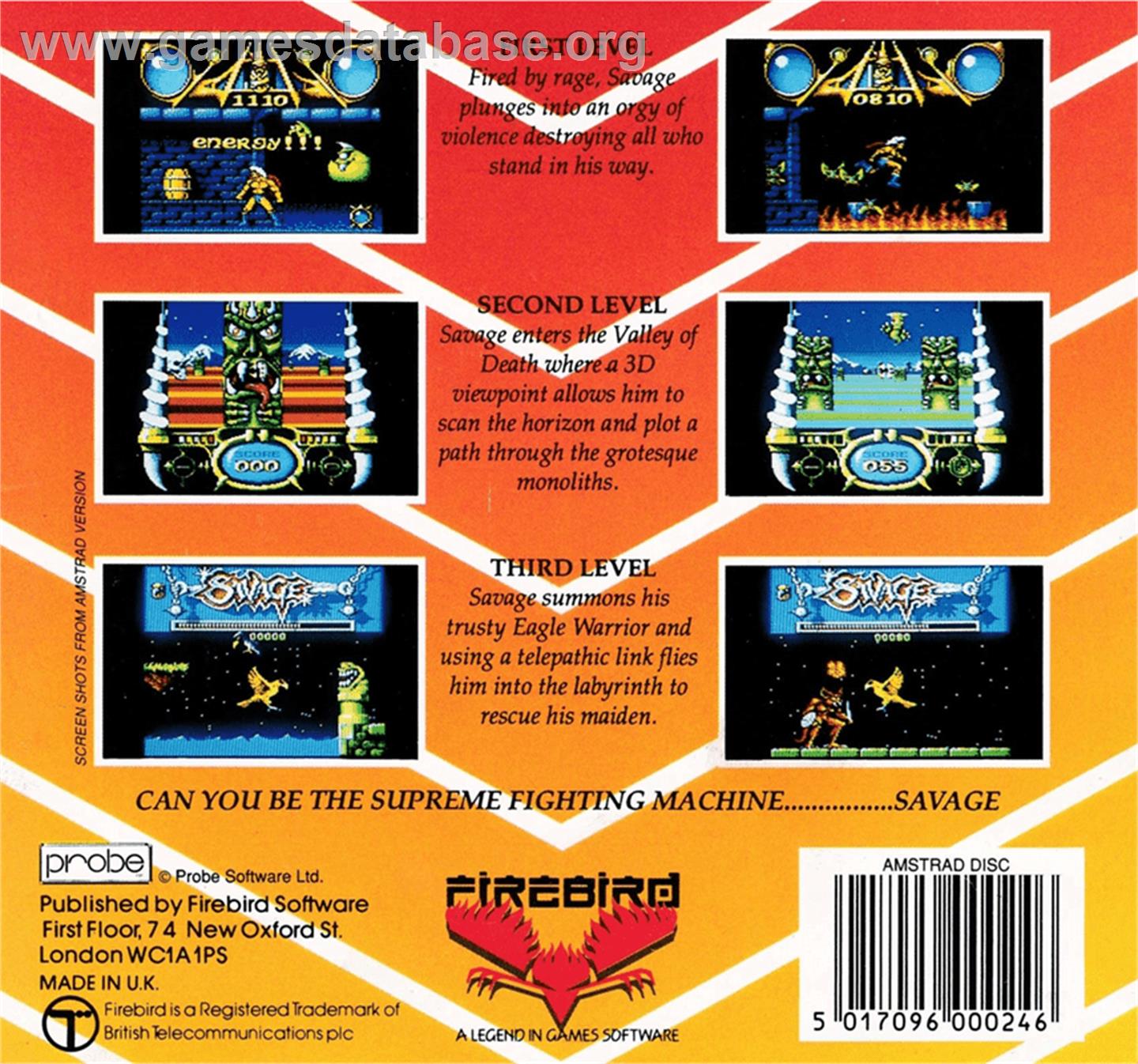 Savage - Amstrad CPC - Artwork - Box Back
