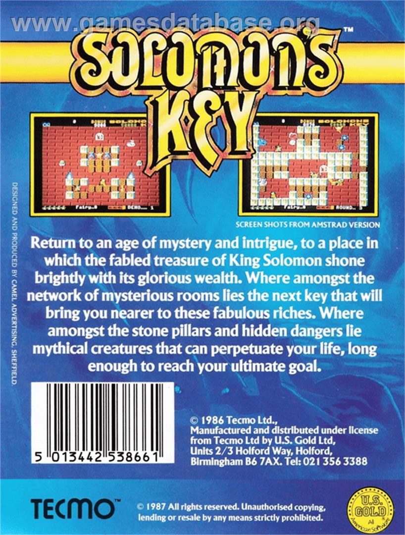 Solomon's Key - Amstrad CPC - Artwork - Box Back