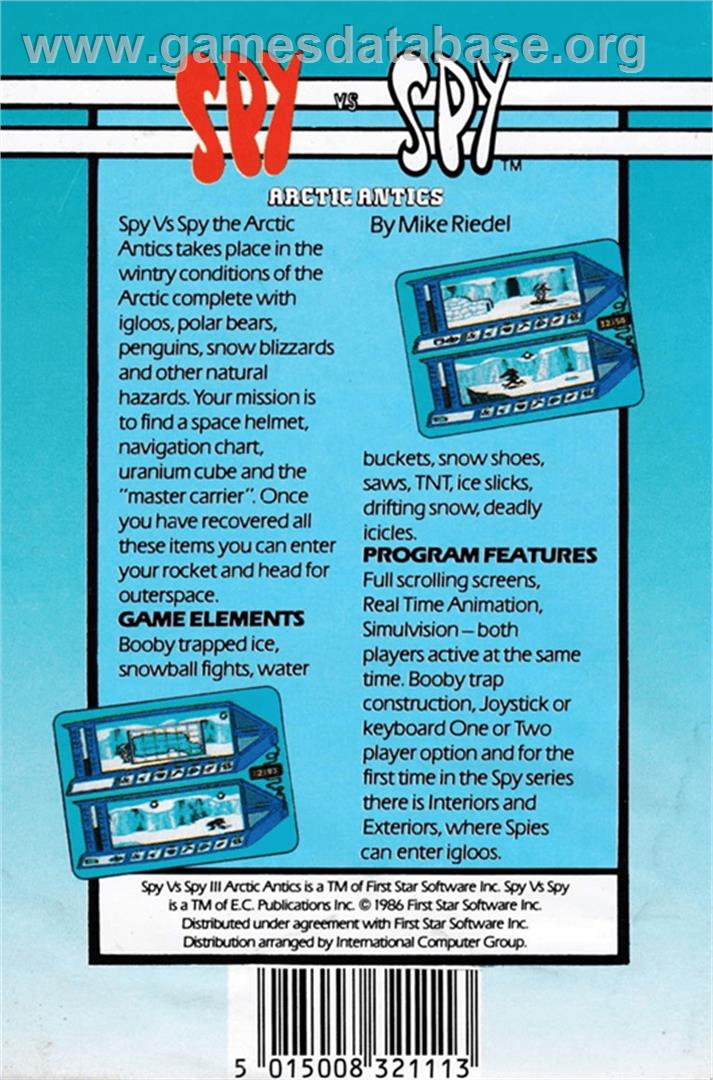 Spy vs. Spy III: Arctic Antics - Amstrad CPC - Artwork - Box Back