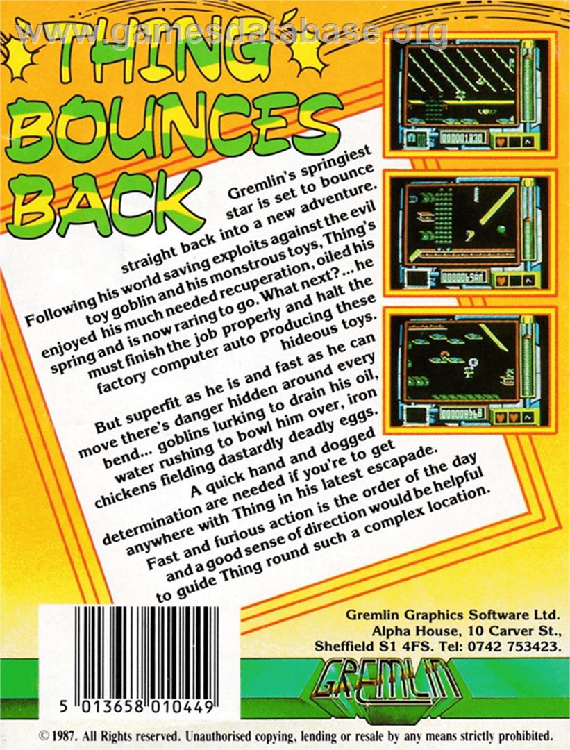 Thing Bounces Back - Amstrad CPC - Artwork - Box Back